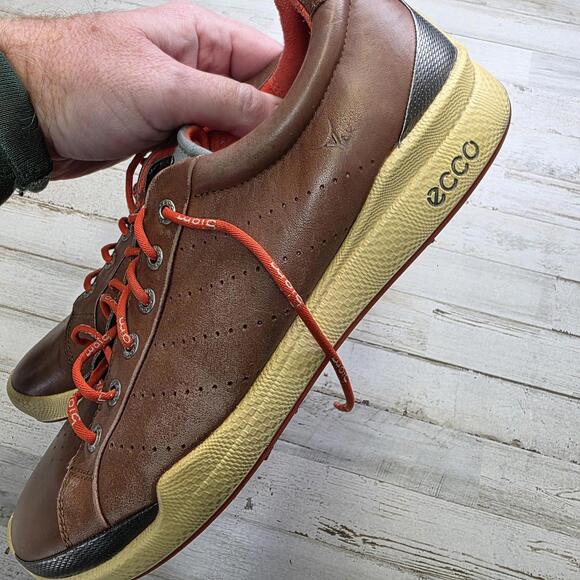 ECCO Mens 9.5 43 Yak Leather Comfort Sneaker Golf Shoes Softspikes - Picture 2 of 7